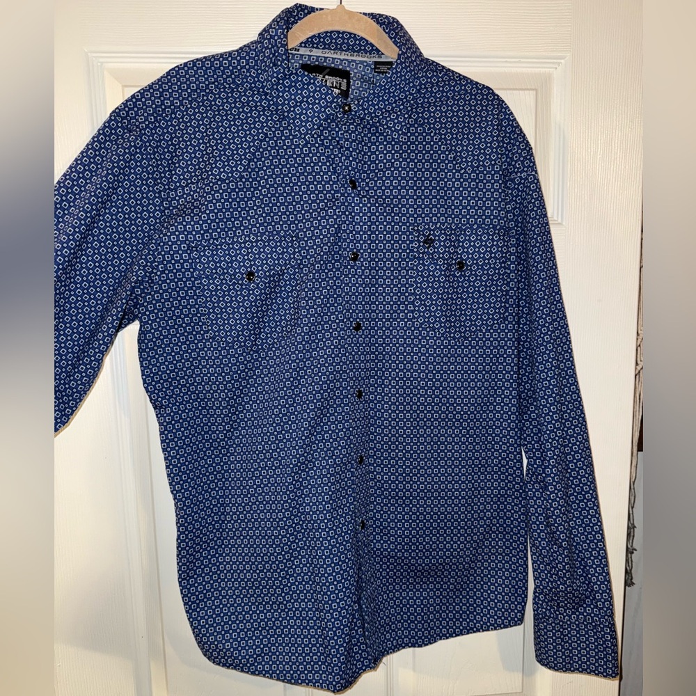 Men's Blue Geometric Casual Button Down Shirt